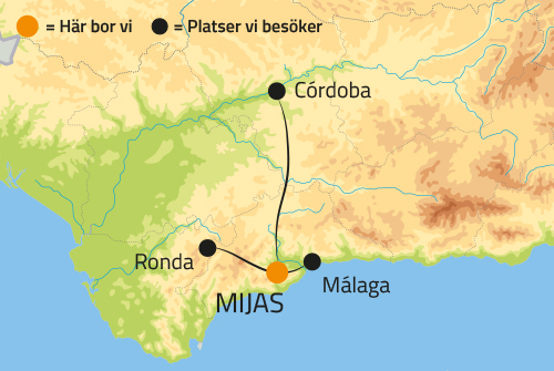 Geografisk karta över Mijas i Andalusien.